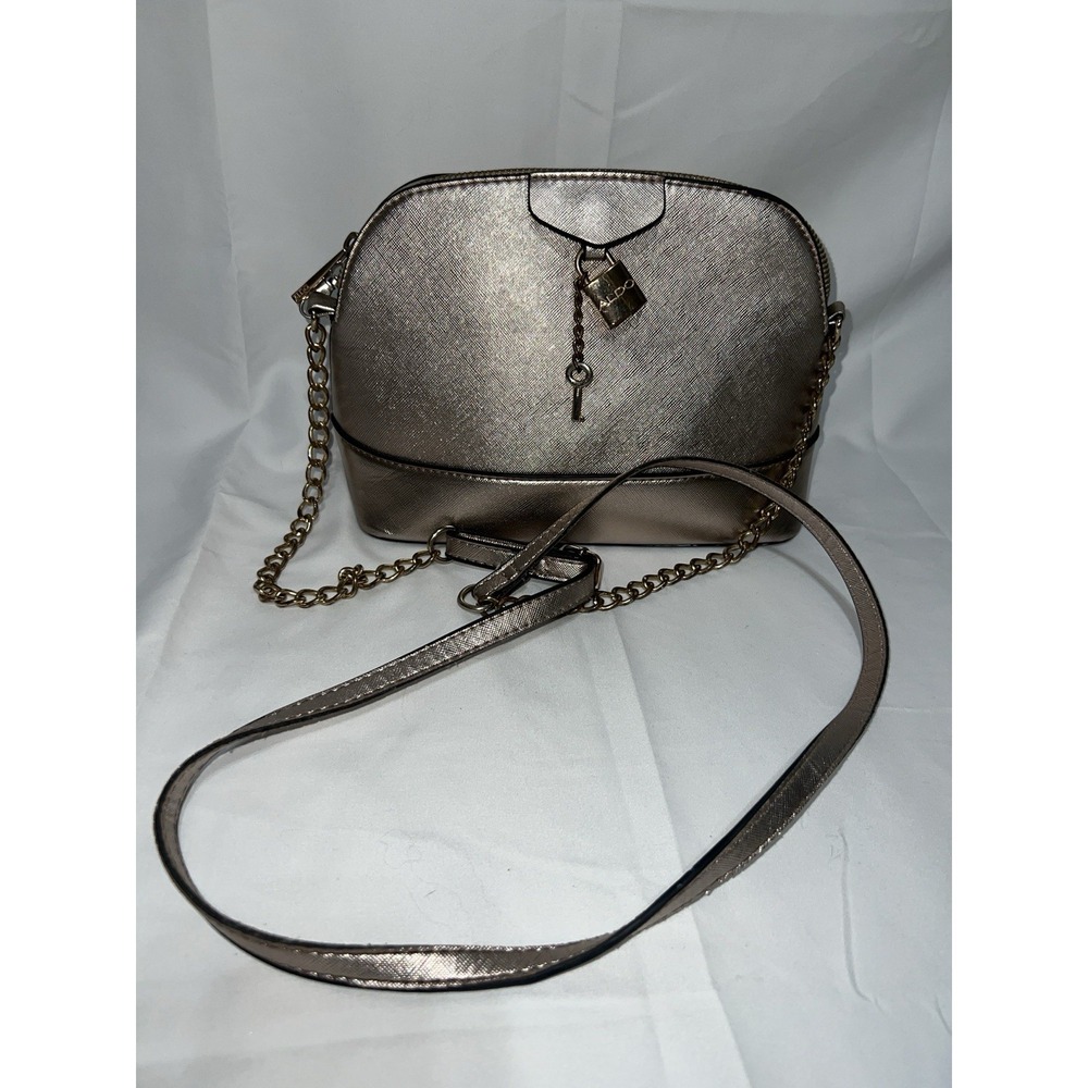Aldo Crossbody Purse Metallic Rose Gold Handbag Faux Leather Strap